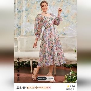Shein Floral Lantern Sleeve Dress